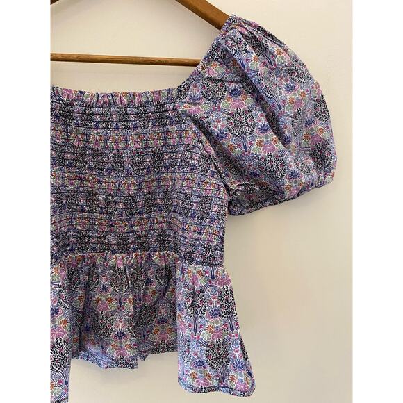 J Crew Smocked Squareneck Organic Cotton Top Liberty London Club Nouveau Fabric - Picture 8 of 9